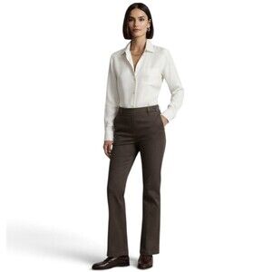 J. Jill Stretch Brown Khaki Mid Rise Pants Button Tab Details Women’s Size 8